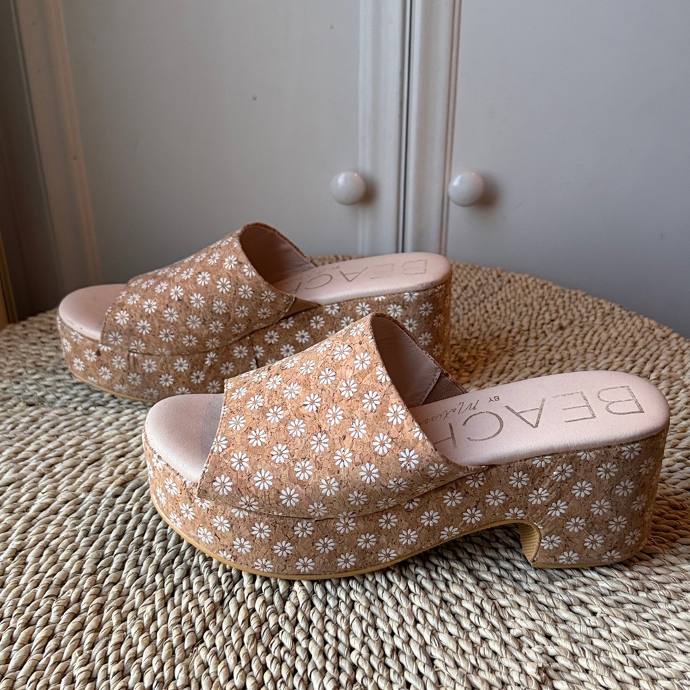 Beach by Matisse Tan Daisy Cork Platform Wedge Sandals - Women’s 11 Terry Heels - Picture 6 of 10